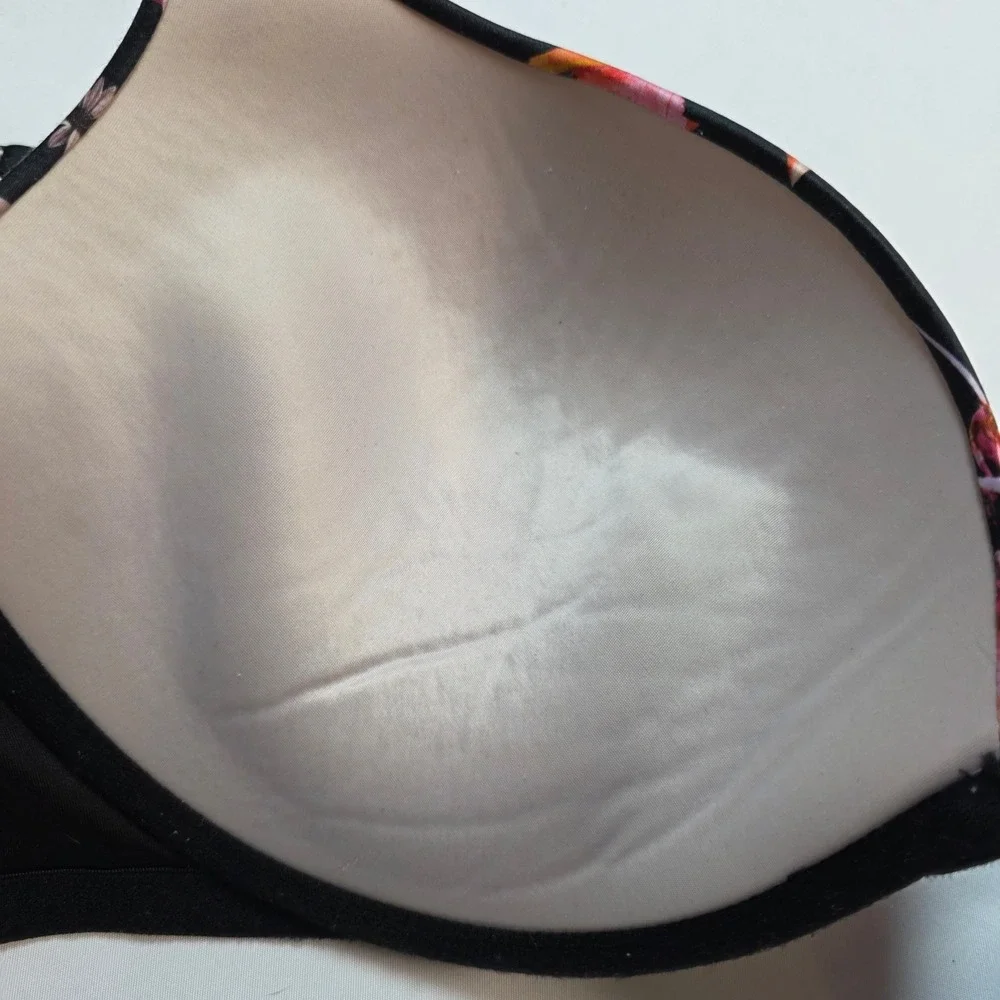 Victoria's Secret Floral Push Up Bra Black Pink Multi-Strap Back 34DDD 0611